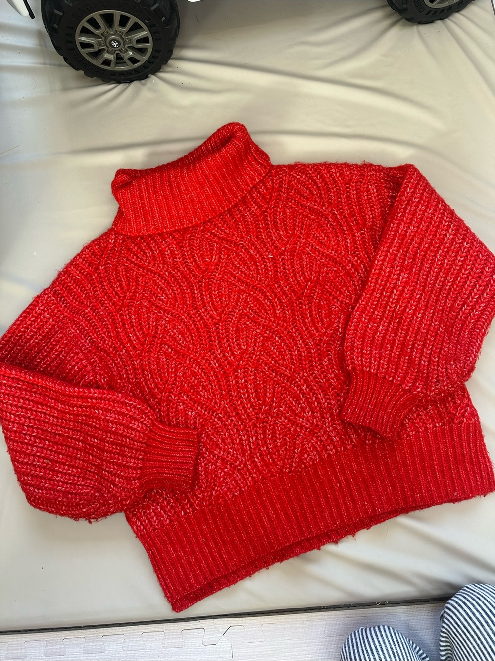 Red chunky Turtleneck Cable Knit Sweater